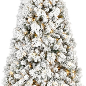 HomeRoots 6' Pre-Lit Flocked Fir Christmas Tree - Lush, Energy-Efficient, Easy Setup for Stunning Holiday Decor 84 713097