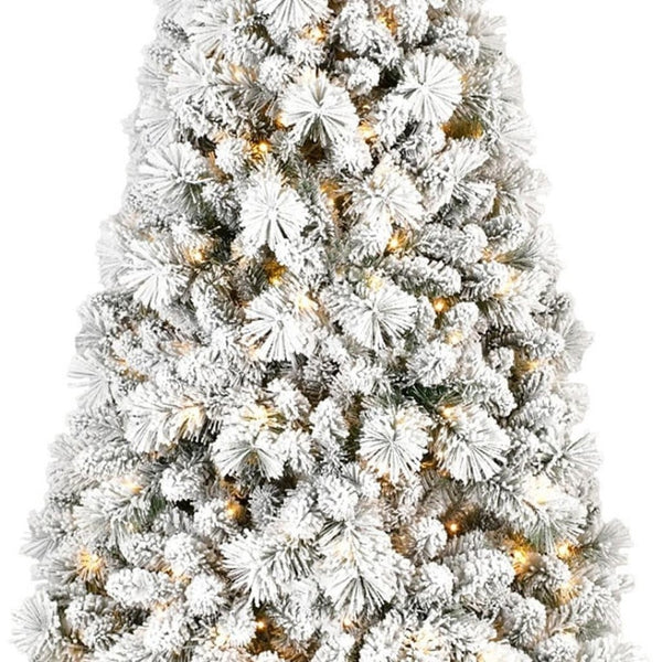 HomeRoots 6' Pre-Lit Flocked Fir Christmas Tree - Lush, Energy-Efficient, Easy Setup for Stunning Holiday Decor 84 713097