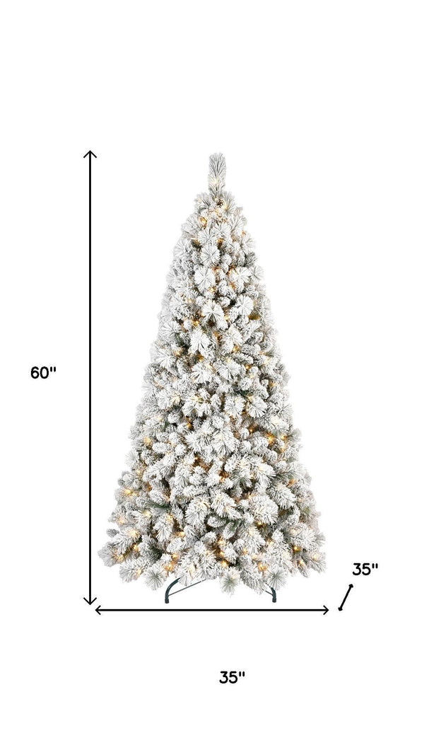 HomeRoots 6' Pre-Lit Flocked Fir Christmas Tree - Lush, Energy-Efficient, Easy Setup for Stunning Holiday Decor 84 713097