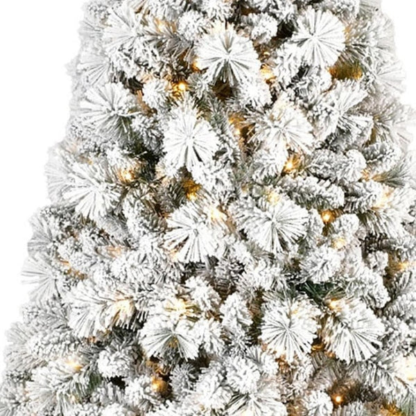 HomeRoots 7.5' White Pre Lit Full Pine Christmas Tree - Elegant, Snow-Kissed Design with Warm LED Glow for Holiday Cheer 713098