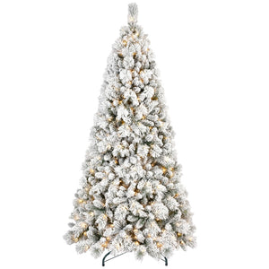 HomeRoots 8' White Pre Lit Full Pine Christmas Tree – Elegant, Easy Setup, Warm LED Glow for Holiday Cheer 713099
