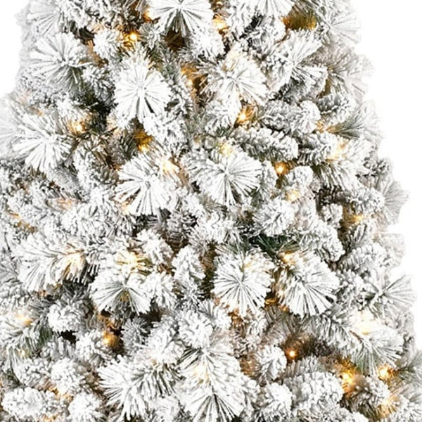 HomeRoots 8' White Pre Lit Full Pine Christmas Tree – Elegant, Easy Setup, Warm LED Glow for Holiday Cheer 713099
