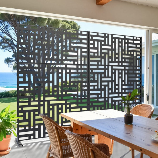 HomeRoots 72" Black Metal Six-Panel Room Divider Screen for Indoor & Outdoor Privacy and Stylish Decor 713104