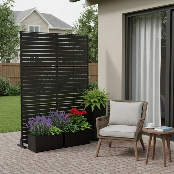 HomeRoots 72" Black Metal Six Panel Room Divider - Stylish Privacy Screen for Indoor & Outdoor Spaces 713105