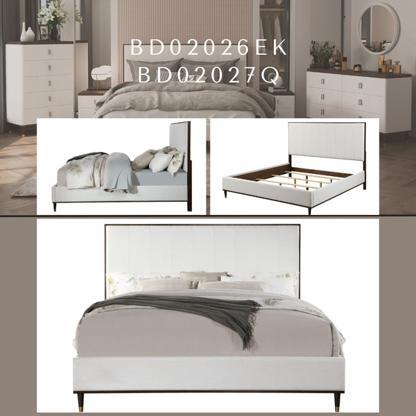 English Elm Cerana Light Gray Fabric Queen Bed with Wood & Metal Cap Legs, Upholstered Comfort, Durable Build B2726S00096