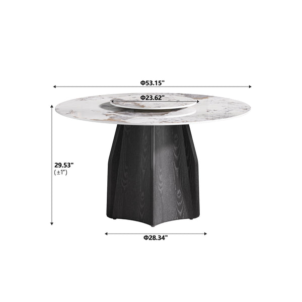 English Elm 53" Round Marble Dining Table With Rotating Turntable, Durable Solid Wood Base For 6 Guests W1535S00458