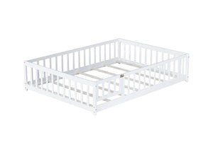 English Elm Twin Solid Rubberwood Floor Bed with Full Perimeter Safety Rails for Toddler Rooms White W504P296786
