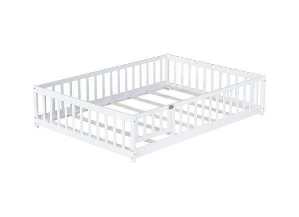 English Elm Twin Solid Rubberwood Floor Bed with Full Perimeter Safety Rails for Toddler Rooms White W504P296786