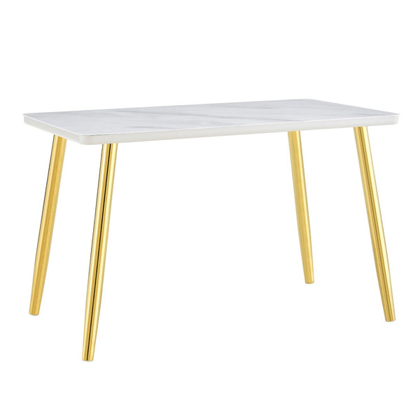 English Elm Modern Marble Look Glass Top Dining Table with Gold Tapered Legs Seats Six W1151S04622