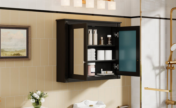 English Elm 36'' Wall Mounted Medicine Cabinet with Dual Mirrors Soft Close Doors Bathroom Storage Black N710P371186B