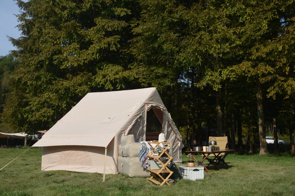 English Elm Inflatable Glamping Tent 4 Season Waterproof Air Beam Frame Shelter for 4 to 6 Persons Beige W640P244842