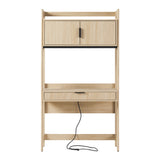 Walker Edison Oak Desk with Hutch, Drawers & Tech Management - Stylish & Functional - 38 x 19.25 x 70