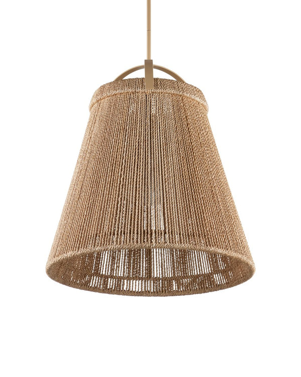 Currey & Company Parnell Medium White Pendant Light - Elegant Bell-shaped Design With Adjustable Chain For Versatile Style Natural Abaca Rope ,Wrought Iron ,Glass 9000-1303-currey-company