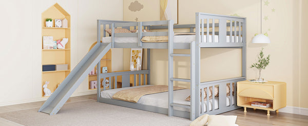 English Elm Twin Over Kids Bunk Bed with Slide Ladder Pine Frame White Finish LT000108AAE-1