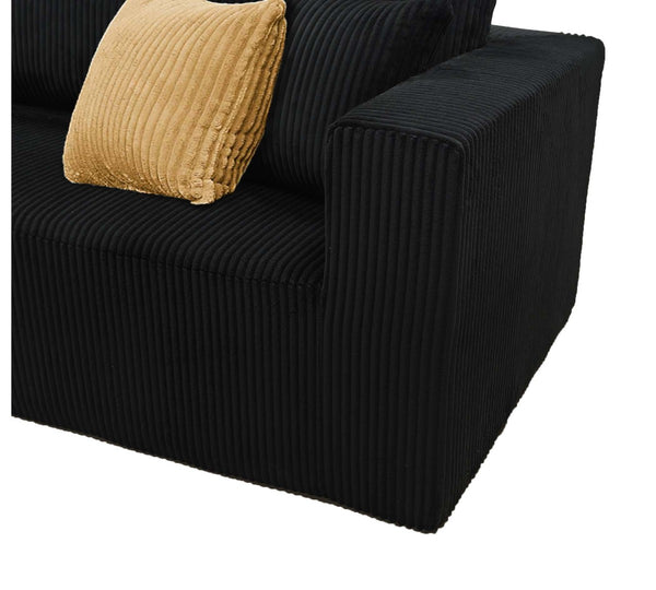 English Elm Full Corduroy Upholstered U-shaped Sectional Sofa with Moveable Ottoman Zero Assembly Black B2748S00061