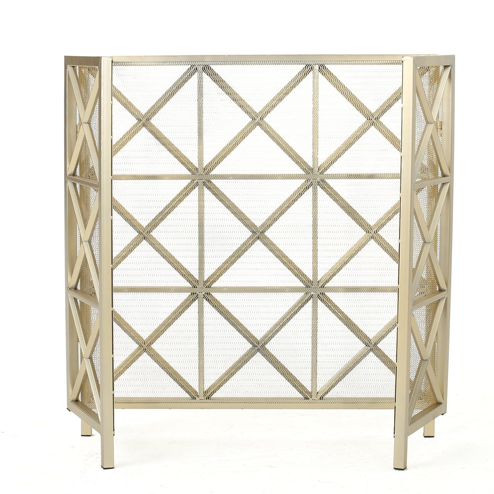 English Elm Christopher Knight Home® - FIRE Margaret 3-Panel Iron Fireplace Screen – Rose Gold/Black/Gold X-Pattern, Spark & Soot Shielding 61131.00