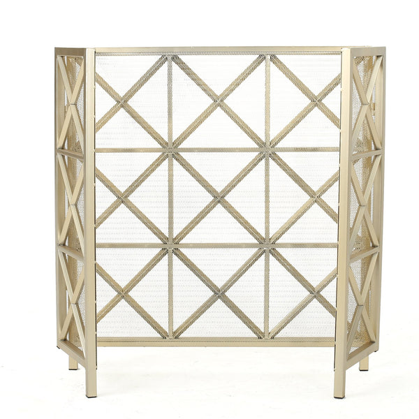 English Elm Christopher Knight Home® - FIRE Margaret 3-Panel Iron Fireplace Screen – Rose Gold/Black/Gold X-Pattern, Spark & Soot Shielding 61131.00