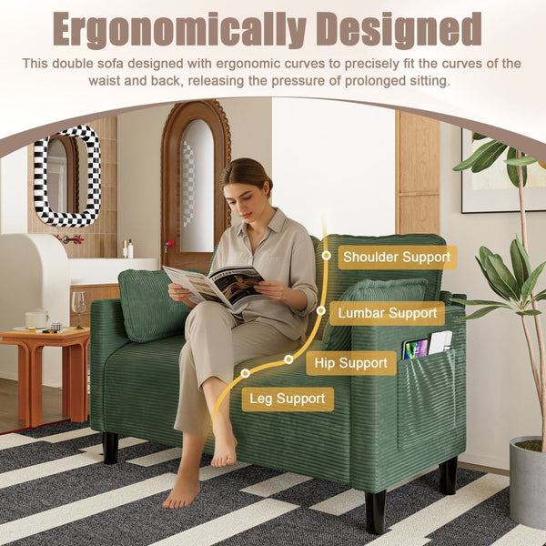 English Elm 48" Corduroy Compact Loveseat with Side Pocket Solid Wood Frame for Small Spaces Dark Green W2715P409866