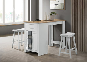 English Elm Alfonso Oak and White Counter Height Dining Set with Storage Cabinet Drawer and Stools B2749S00282
