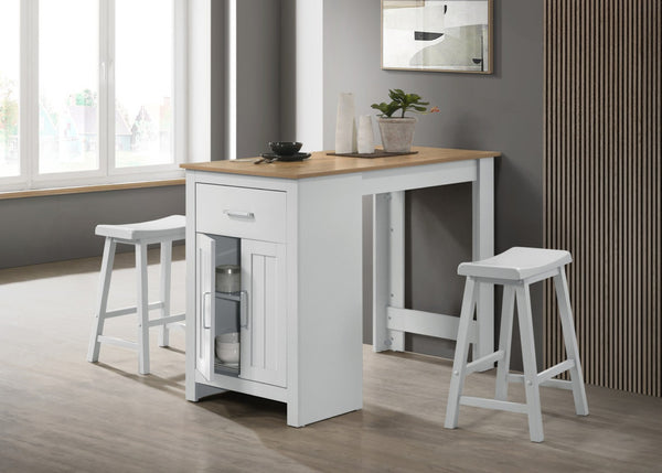 English Elm Alfonso Oak and White Counter Height Dining Set with Storage Cabinet Drawer and Stools B2749S00282