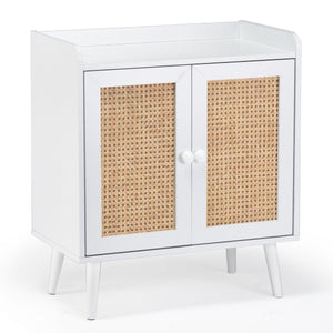 English Elm Sideboard Rattan Door Buffet Cabinet with Baffle Edge, Spacious Storage Credenza for Dining Hallway White T3623P381054