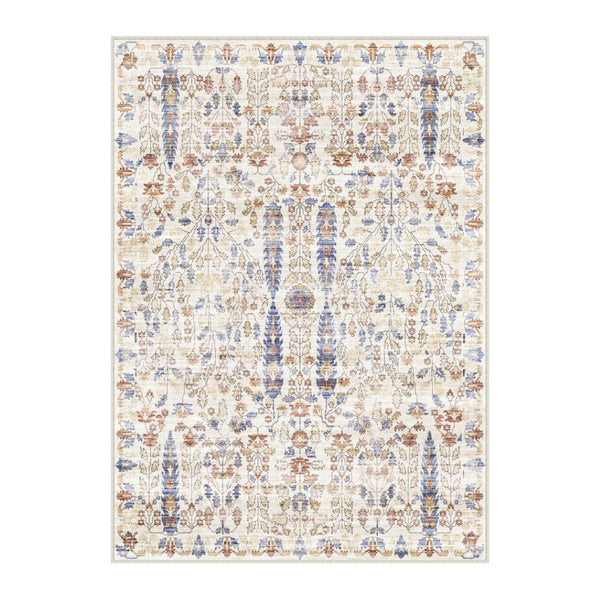HomeRoots 8' Elegant Floral Medallion Area Rug in Brown, Blue, and Beige – Washable, Non-Slip, Stain-Resistant 8' X 10' 713554