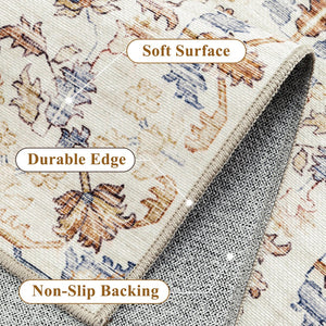 HomeRoots 8' Elegant Floral Medallion Area Rug in Brown, Blue, and Beige – Washable, Non-Slip, Stain-Resistant 8' X 10' 713554