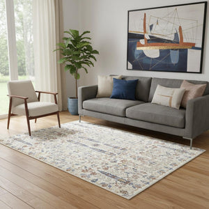 HomeRoots 8' Elegant Floral Medallion Area Rug in Brown, Blue, and Beige – Washable, Non-Slip, Stain-Resistant 8' X 10' 713554