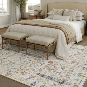 HomeRoots 8' Elegant Floral Medallion Area Rug in Brown, Blue, and Beige – Washable, Non-Slip, Stain-Resistant 9' X 12' 713555
