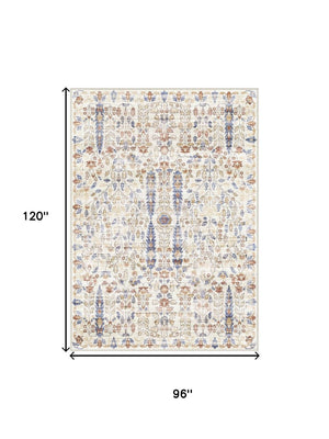 HomeRoots 8' Elegant Floral Medallion Area Rug in Brown, Blue, and Beige – Washable, Non-Slip, Stain-Resistant 9' X 12' 713555