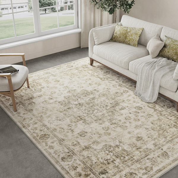 HomeRoots 8' Brown and Beige Floral Medallion Area Rug – Durable, Stain-Resistant, Machine Washable Elegance 8' X 10' 713558