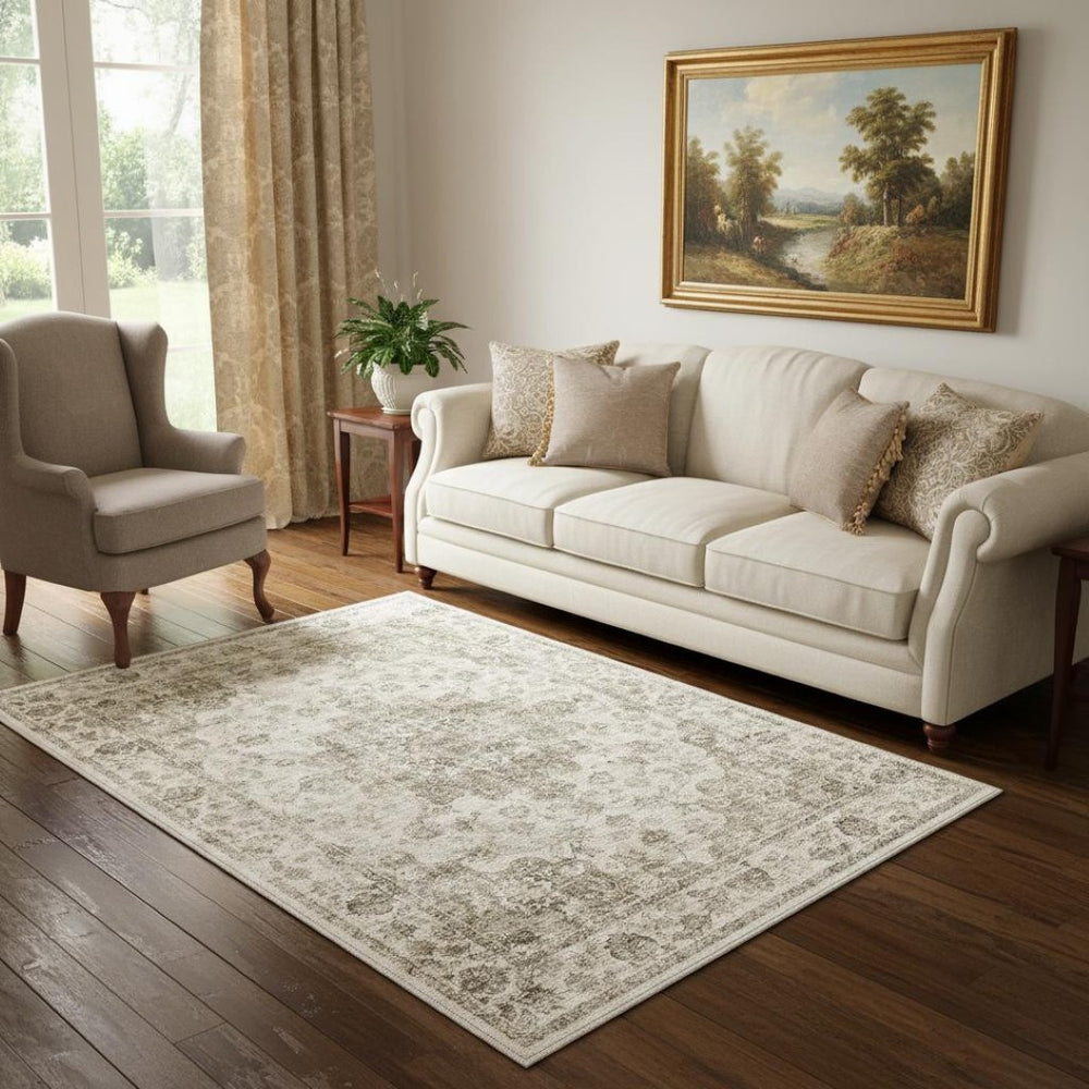 HomeRoots 8' Brown and Beige Floral Medallion Area Rug – Durable, Stain-Resistant, Machine Washable Elegance 8' X 10' 713558