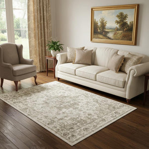 HomeRoots 8' Brown and Beige Floral Medallion Area Rug – Durable, Stain-Resistant, Machine Washable Elegance 8' X 10' 713558