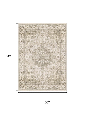 HomeRoots 8' Brown and Beige Floral Medallion Area Rug – Durable, Stain-Resistant, Machine Washable Elegance 8' X 10' 713558