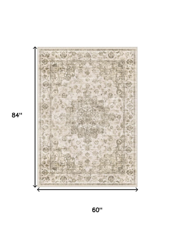 HomeRoots 8' Brown and Beige Floral Medallion Area Rug – Durable, Stain-Resistant, Machine Washable Elegance 8' X 10' 713558
