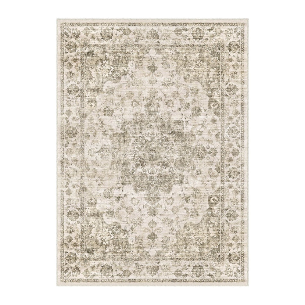 HomeRoots 8' Brown and Beige Floral Medallion Area Rug – Durable, Stain-Resistant, Machine Washable Elegance 8' X 10' 713558