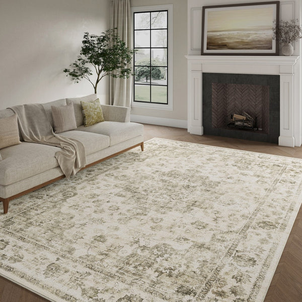 HomeRoots 8' Brown and Beige Floral Medallion Area Rug – Durable, Stain-Resistant, Machine Washable Elegance 9' X 12' 713559