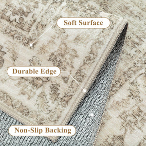 HomeRoots 8' Brown and Beige Floral Medallion Area Rug – Durable, Stain-Resistant, Machine Washable Elegance 9' X 12' 713559