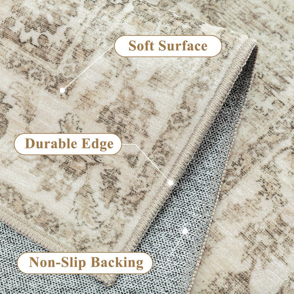 HomeRoots 8' Brown and Beige Floral Medallion Area Rug – Durable, Stain-Resistant, Machine Washable Elegance 9' X 12' 713559