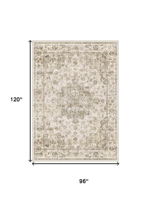 HomeRoots 8' Brown and Beige Floral Medallion Area Rug – Durable, Stain-Resistant, Machine Washable Elegance 9' X 12' 713559