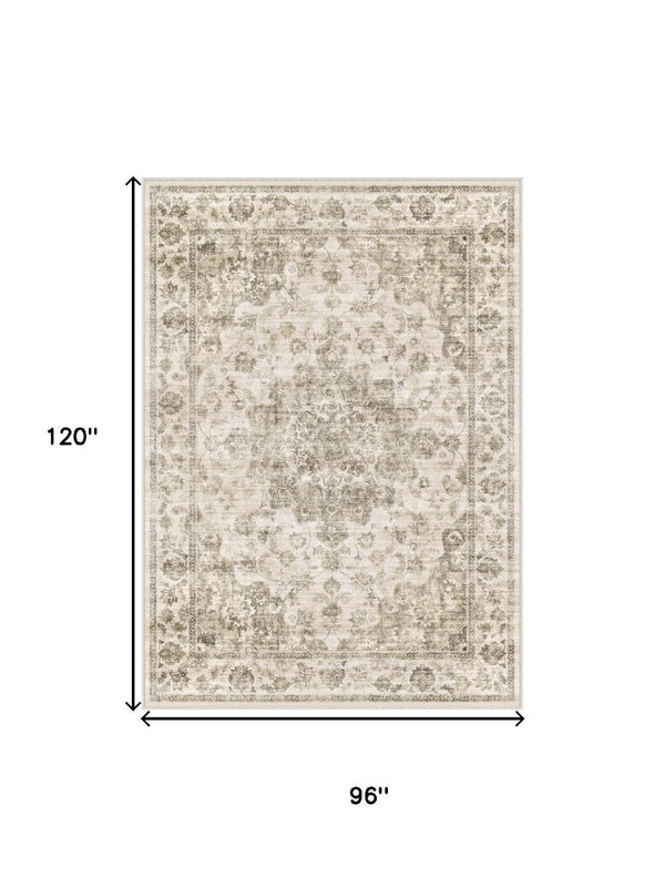 HomeRoots 8' Brown and Beige Floral Medallion Area Rug – Durable, Stain-Resistant, Machine Washable Elegance 9' X 12' 713559