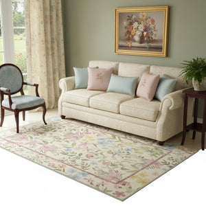 HomeRoots 8' Washable Floral Area Rug in Ivory, Pink, and Green - Perfect for High Traffic Spaces and Pets 8' X 10' 713562