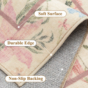 HomeRoots 8' Washable Floral Area Rug in Ivory, Pink, and Green - Perfect for High Traffic Spaces and Pets 9' X 12' 713563