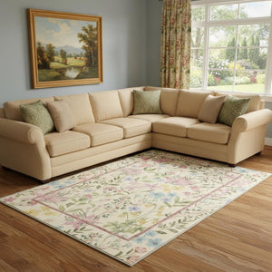HomeRoots 8' Washable Floral Area Rug in Ivory, Pink, and Green - Perfect for High Traffic Spaces and Pets 9' X 12' 713563