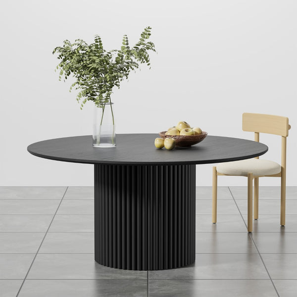HomeRoots 67" Elegant Black Wood Oval Dining Table with Double Pedestal Base – Perfect for Meals & Workspace 713568