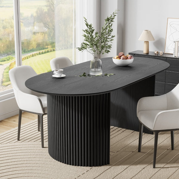 HomeRoots 67" Elegant Natural Wood Double Pedestal Dining Table - Versatile Oval Design for Any Space 713569