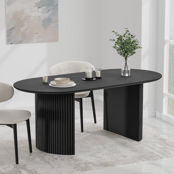 HomeRoots 67" Elegant Natural Wood Double Pedestal Dining Table - Versatile Oval Design for Any Space 713569
