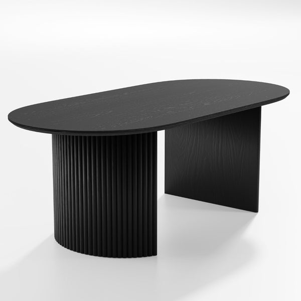 HomeRoots 67" Elegant Natural Wood Double Pedestal Dining Table - Versatile Oval Design for Any Space 713569
