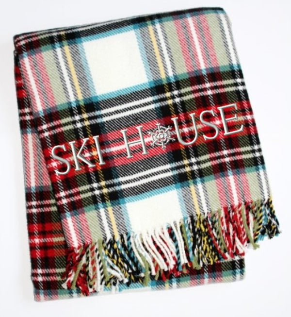 HomeRoots 55" Cozy Ski House Tartan Plaid Throw Blanket - Embroidered, Soft Cotton Blend with Fringe Trim 713572