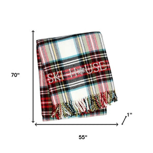 HomeRoots 55" Cozy Ski House Tartan Plaid Throw Blanket - Embroidered, Soft Cotton Blend with Fringe Trim 713572